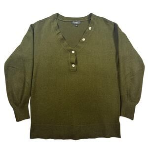 OAT NY Women's Henley Sweater Button Neck Pullover Women’s Large